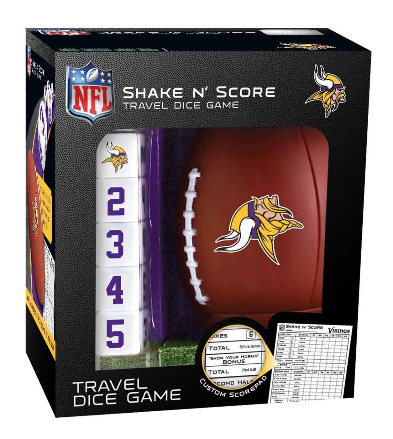 MasterPieces NFL Minnesota Vikings Shake N' Score Travel Dice Game, For 2 Players, Ages 6+