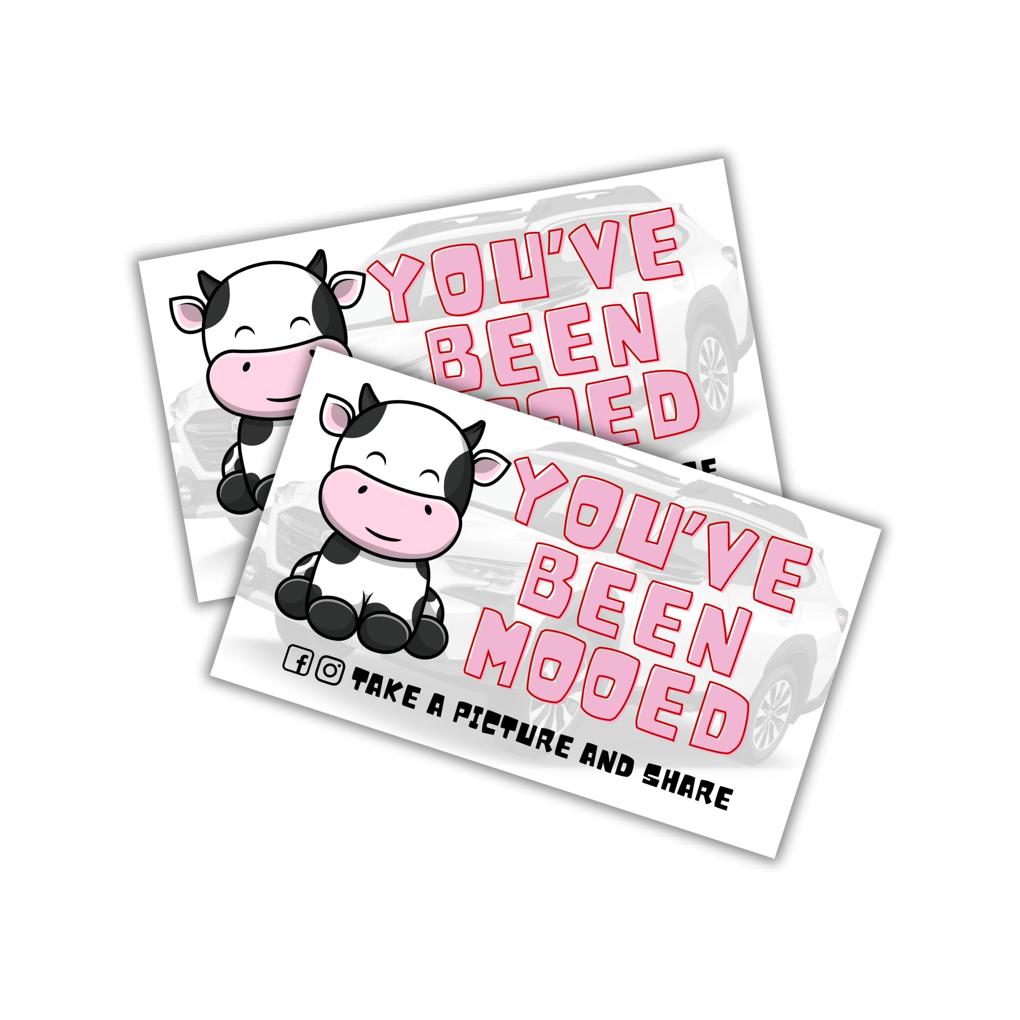 Lashicorn Moo Moo Sub Car Cow Duck Tags Cards | 50 pk 2x3.5” Game You’ve Been Mooed Duck Duck SUV for Sub Aru Car Moobaru Rubber