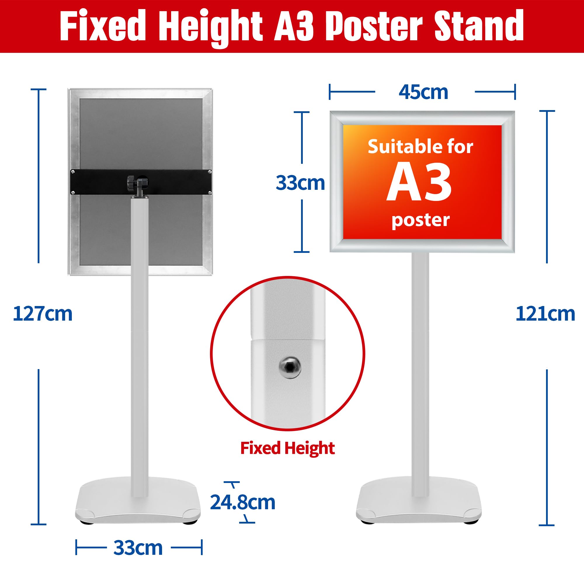 Supporto Informativo Con Base Pesante, Supporto Informativo Regolabile In Altezza, Formato A3 Supporto Per Espositore, Supporto Per Poster, Struttura a Scatto, Argento