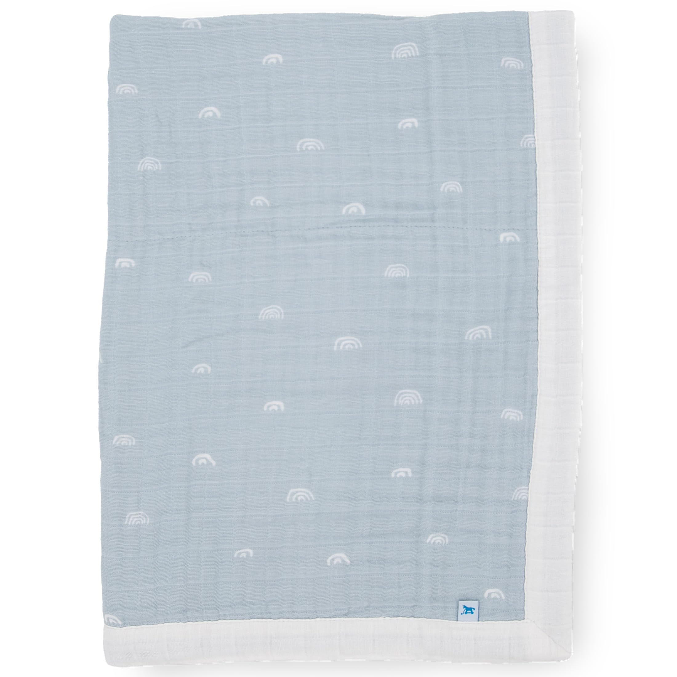 Little Unicorn Newborn Receiving Quilt | Ultra- Soft, Multi-Layered Muslin Fabric | Gift for Newborns &amp; on-The-go (Blue Rainbow)
