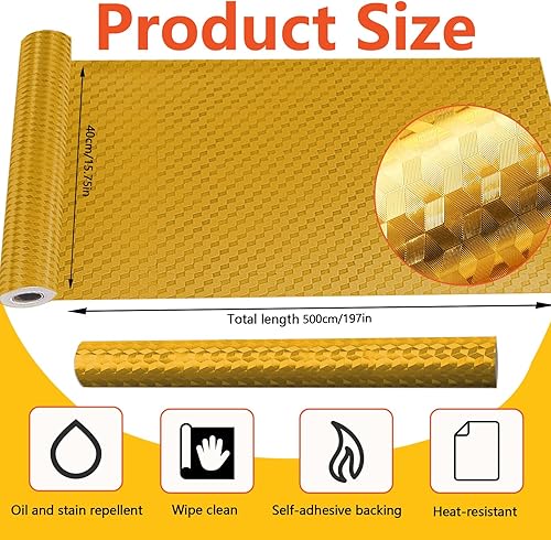 Miniatura 9 de Papel tapiz para salpicaduras de cocina, 15.7 x 196.8 pulgadas, papel de contacto, autoadhesivo a prueba de aceite, resistente al calor, adhesivo de