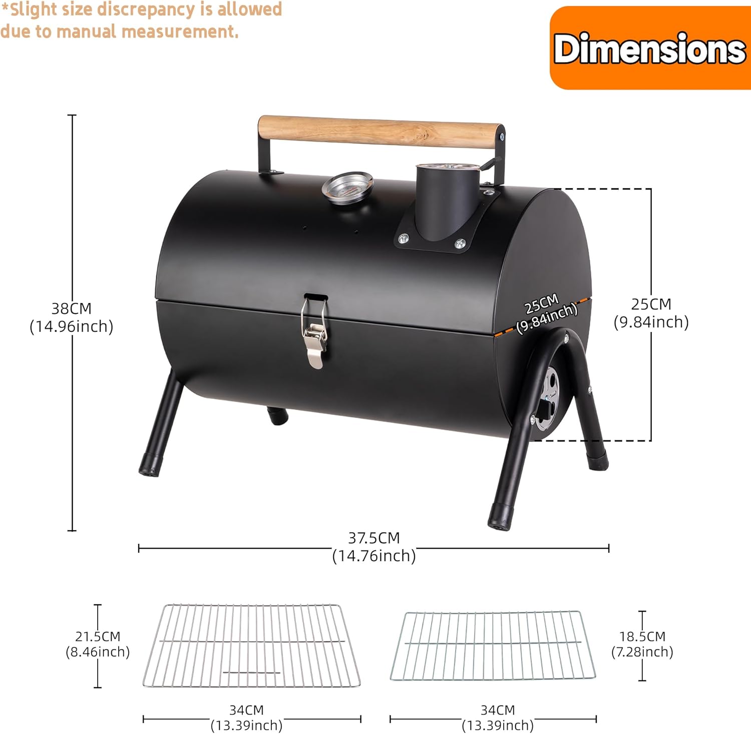 Portable Charcoal Grills With Lid13*8 Inch Small BBQ Grill for Outdoor Camping Mini Barbecue Grilling(Both-side grilling area: approx. 286 sq.in)