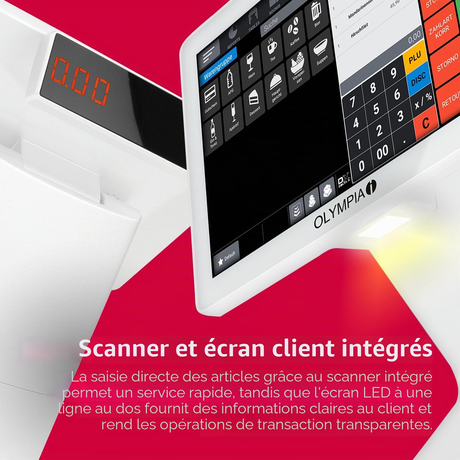 Olympia TS10 Système de caisse à écran tactile pour restauration et vente au détail | Caisse Android avec scanner et affichage client | Caisse enregistreuse avec écran de 10,1" (blanc)