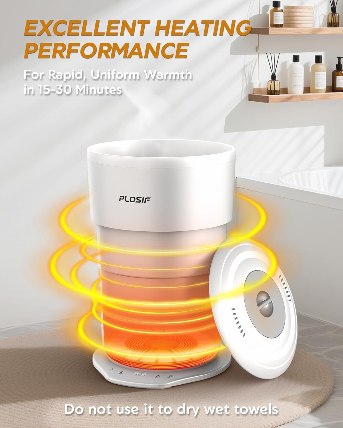 Foldable Towel Warmer for Bathroom, 21L Large Capacity Hot Towel Warmer - Fits 2 Oversized Towels, Blankets, Bathrobes, Spa-Like Towel Heater with 4 Timers, Auto Shut Off and Ambient Lighting