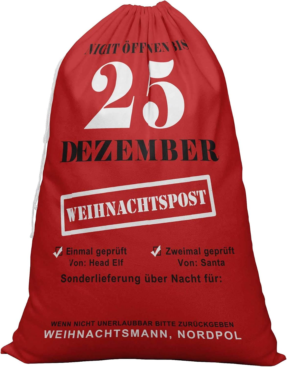 Printtoo 2 Pcs Large Santa Sacks with Drawstring Canvas Xmas Gifts Bags for Kids Christmas 27x20 Inch