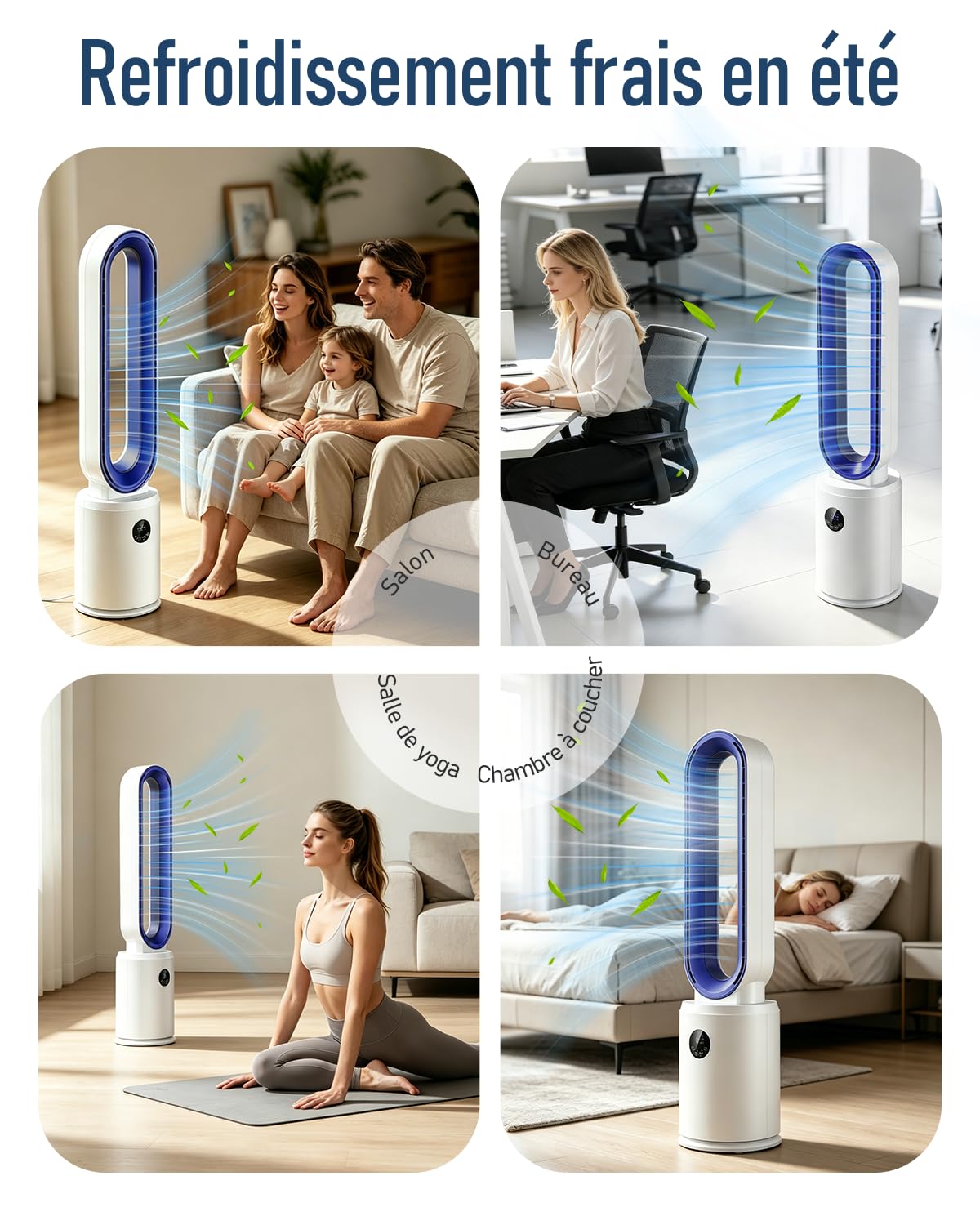 Ventilateur sans Pale - Ventilateur Colonne Silencieux 24 Vitesses avec Télécommande et Minuterie 12h, Moteur DC Écoénergétique, Écran LED Oscillation 60° Purification d'Air pour Chambre