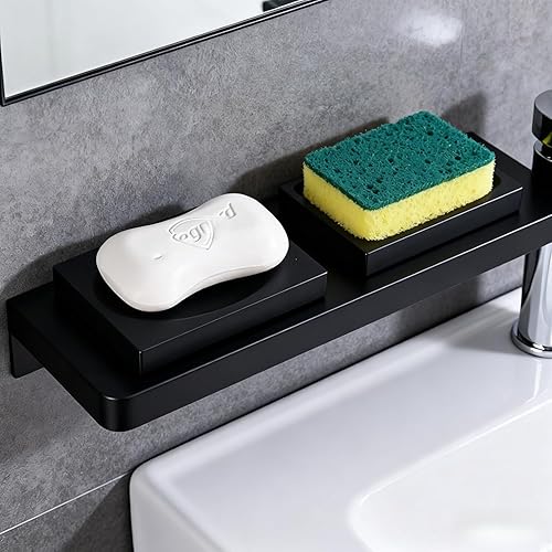 Miniatura 7 de Jabonera de resina negra para baño y hogar, soporte para jabón negro para baño o ducha, accesorio moderno