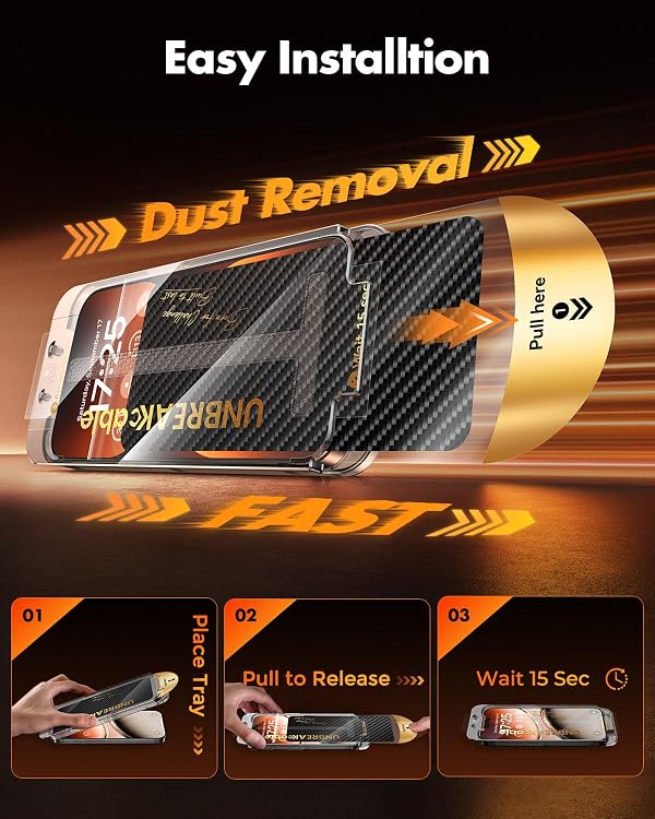 UNBREAKcable for iPhone 16 Plus / 15 Plus Privacy Screen Protector, Tempered Glass 6.7", DustProof OneStep Installation, 25ยฐ Anti-Spy, 9H Military-Grade Shatterproof, Bubble-Free, Case-Friendly-2 Pack by UNBREAKcable - Used condition - Image 6