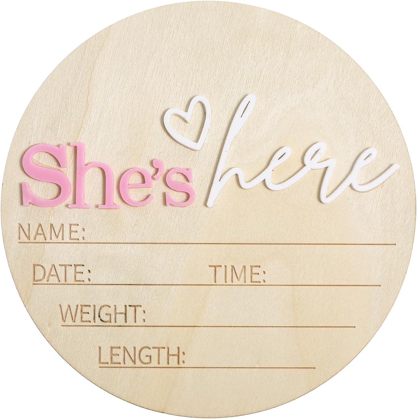 Wooden Birth Announcement Sign, It's a Girl Sign, Baby Announcement Plaque, Gender Reveal Wooden Sign, Personalized Newborn Announcement Sign for Hospital, Boho Gender Reveal Decor (Pink)