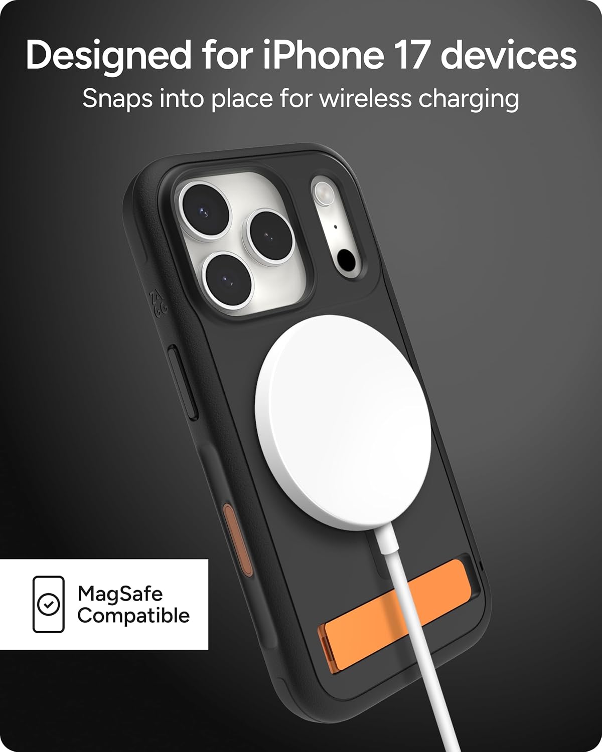 ZAGG Sedona Snap Case with Kickstand for iPhone 17 Pro - Flood Black, Drop Protection (13ft/4m), Multi-Layer Protection, with Camera Button, MagSafe Phone Case with Impact-Absorbing Bumpers - Image 5