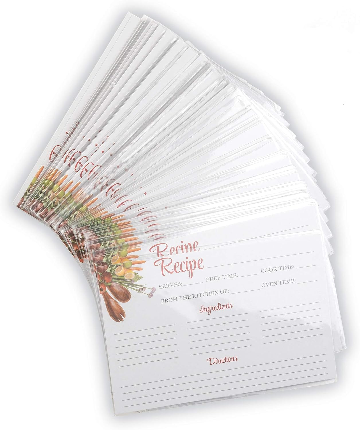 Samsill 100 pack 4X6 inch Recipe Cards with individual clear protective sleeves