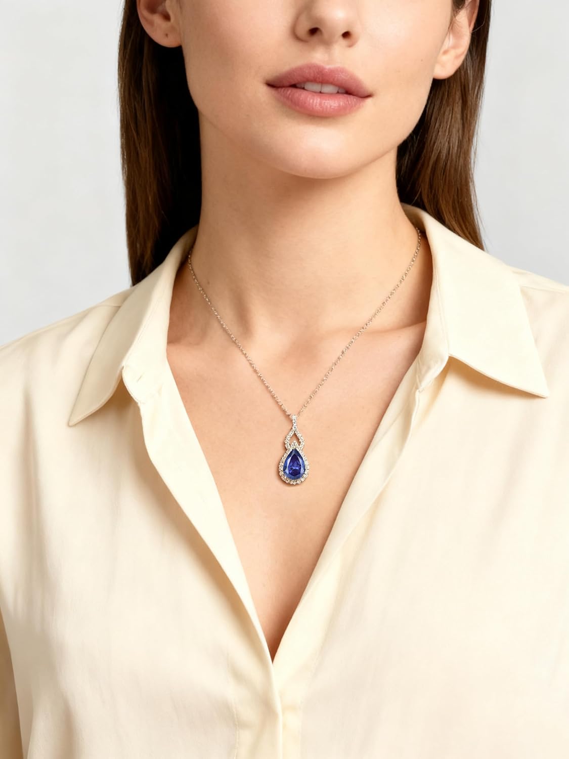 925 Sterling Silver Birthstone Necklaces for Women Infinity Pendant Necklace Pear Cut Gemstone Jewelry - Image 2