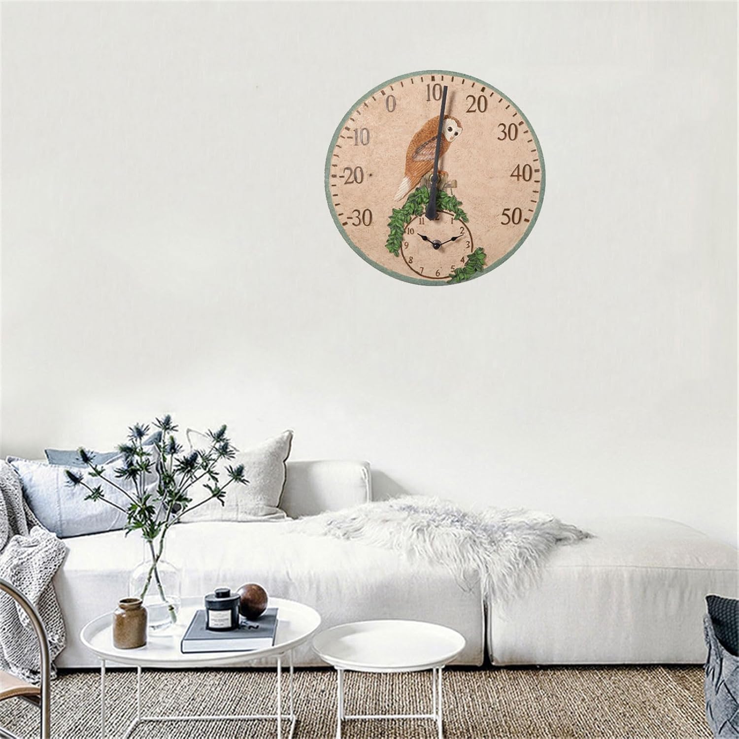 Outdoor Indoor Thermometers with Clock 12" Hanging Digital Weather Thermometers for Home Garden Outside Patio Decors