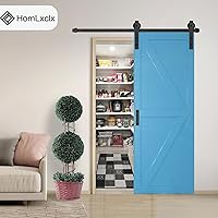 Vista 2 de Kit de herrajes para puerta corrediza de granero de 5 pies, riel de riel de puerta deslizante de granero con 2 asas y guía de suelo ajustable