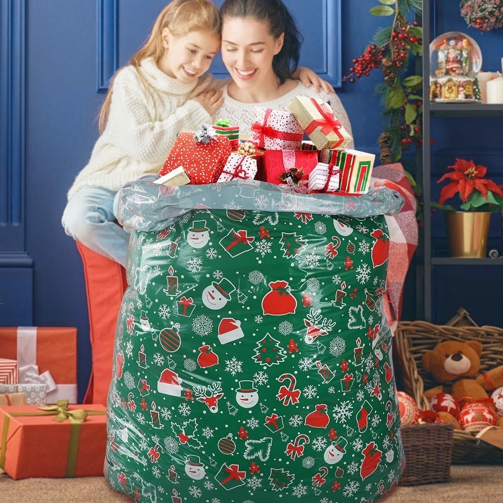 Große Weihnachts-Geschenktüte mit Kordelzug, Süßigkeitentüte, Weihnachtsdekoration, Zuhause, Neujahr, große Keksverpackung (Typ W)