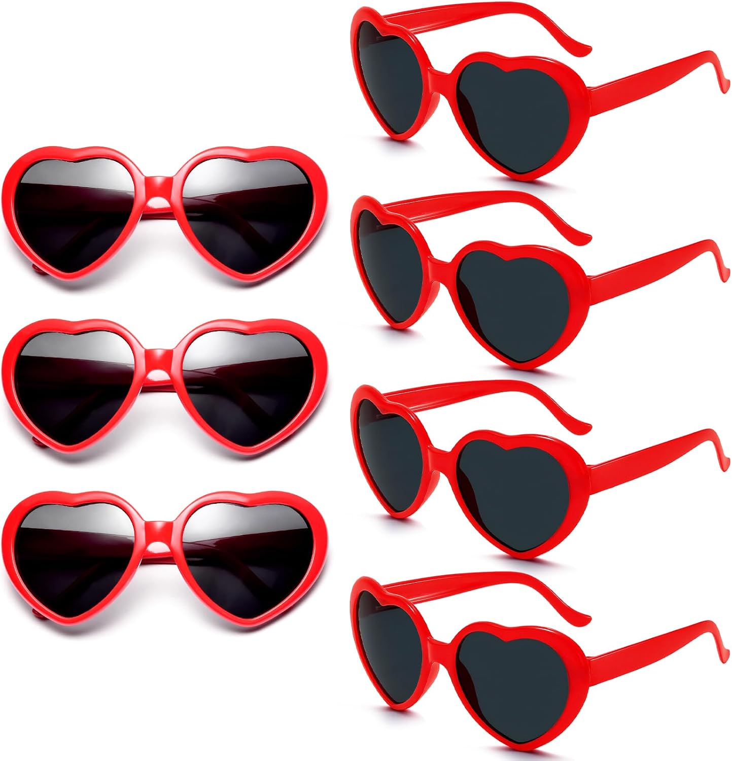 Pibupibu 7/14 Pack Heart Sunglasses Bulk Neon Colors Party Favor Supplies Unisex Heart Glasses
