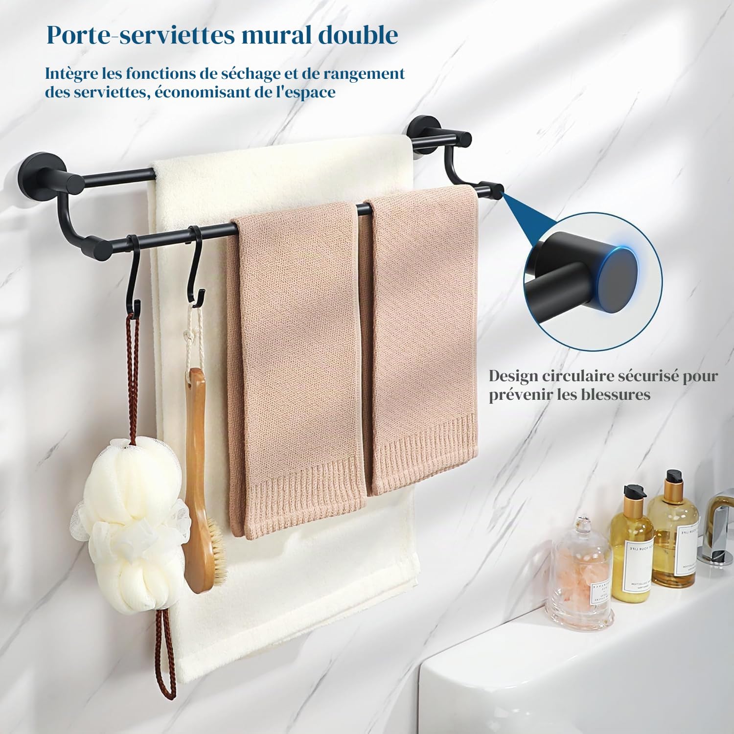 Mooche Porte Serviette Mural 61.6 CM, Support Serviette SUS304