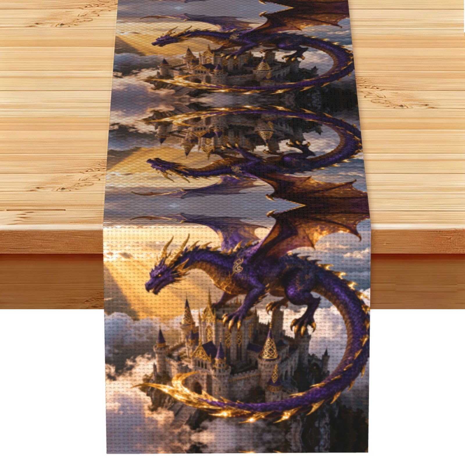 Dragon Castle Sky Linen Look Table Runner 13x72-Wrinkle Resistant Farmhouse Style for Dining Table Decor
