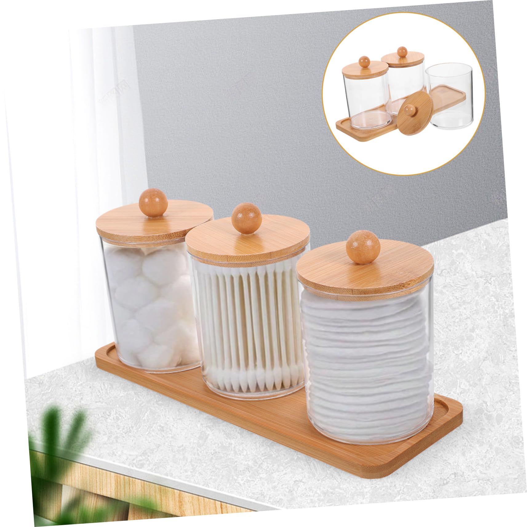 Amosfun 4 Juegos Caja De Almacenamiento De Maquillaje Cajas Organizadoras Cajitas Organizadoras Organizadores De Tocador De Baño Dispensador De Bastoncillos De Algodon Bote Pequeño Bambú