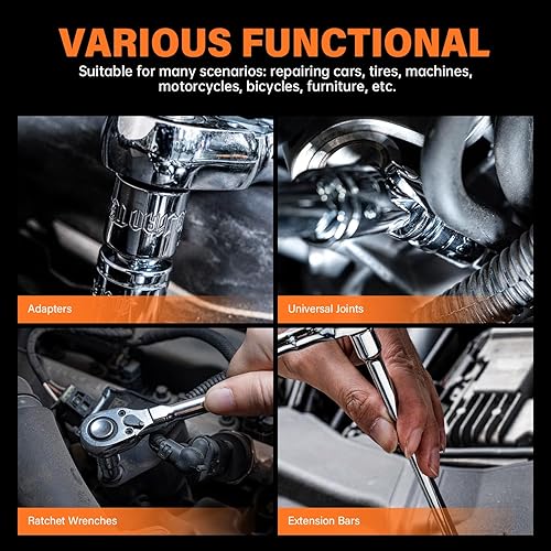 Miniatura 8 de Juego de herramientas mecánicas de 86 piezas, 1/4 de pulgada 3/8 pulgadas 1/2 pulgadas y juego de trinquete, SAE/métrico, trinquete de 90 dientes,