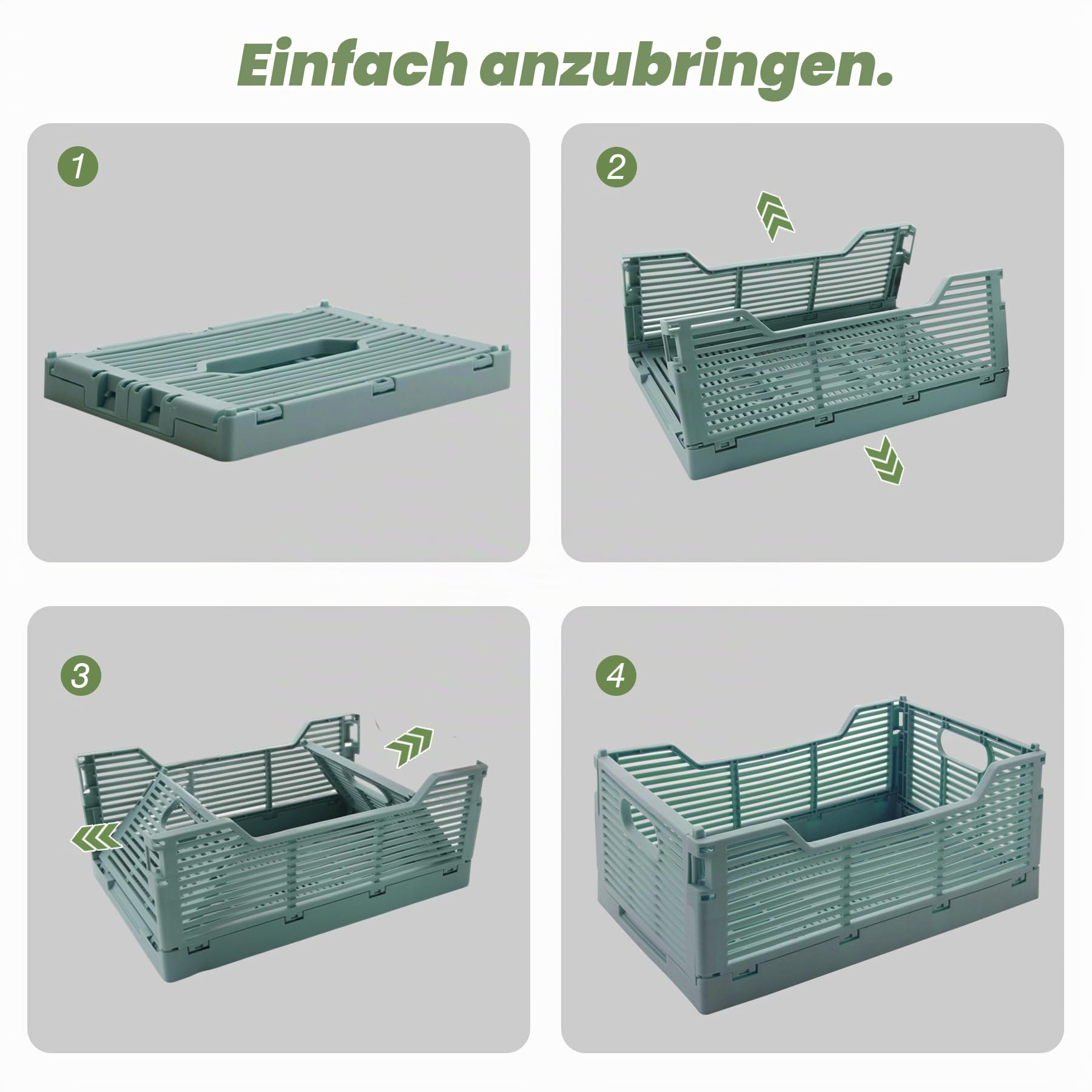 4 Stück Klappbox, Kunststoff Klappkiste Aufbewahrungskorb, Stapelbar Faltbarer Aufbewahrungsbox Kisten Aufbewahrung für Haus Klassenzimmer Büro Küche Schlafzimmer (40x30x15.5cm, Grau)