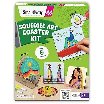 Smartivity Squeegee Art Coaster Kit for Kids 4-8 Years - DIY Paint Pouring & Swirl Art Craft Activity - Make 6 Colorful Coasters - Creative Birthday Gift for Boys & Girls