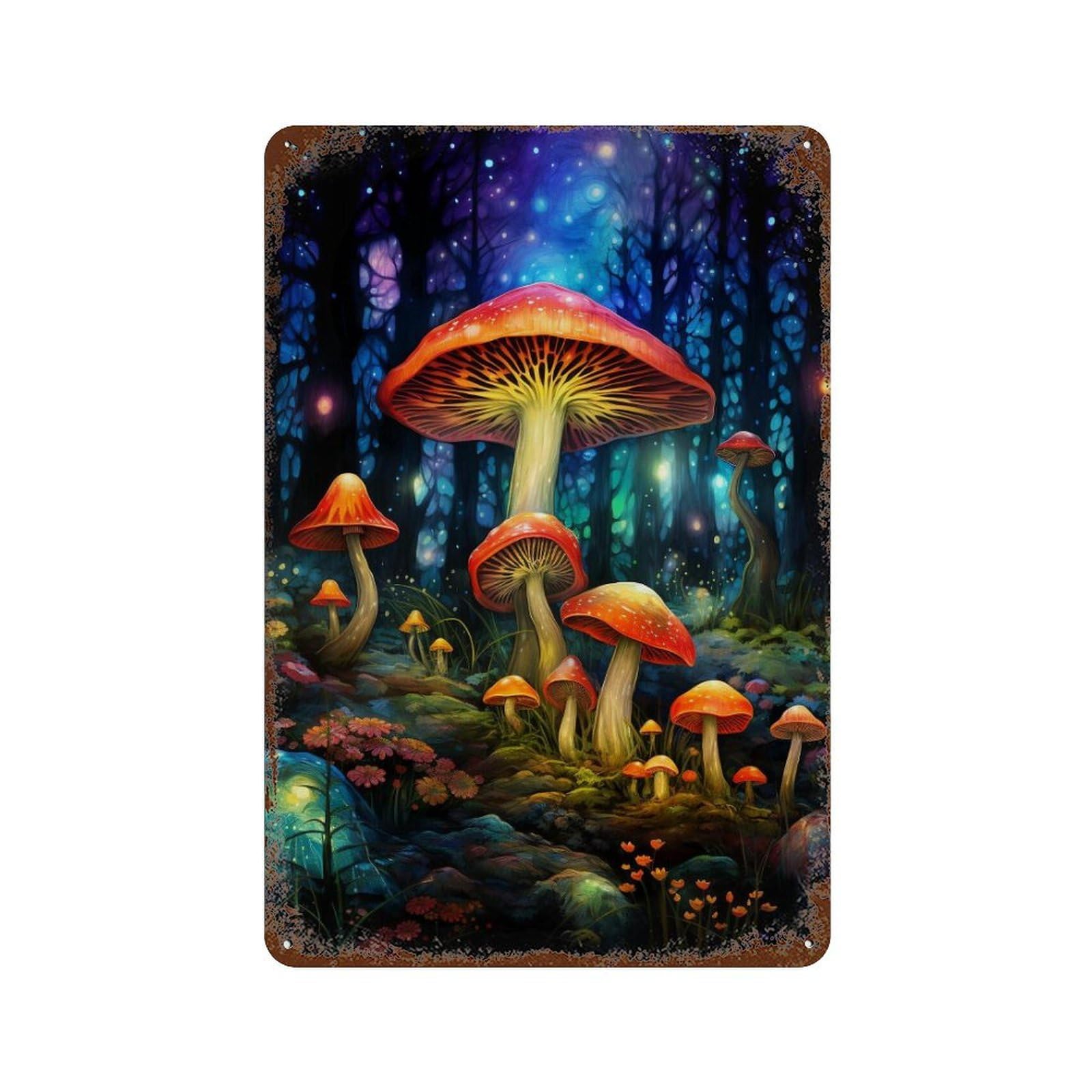 Enchanted Forest Mushrooms-1 Aged Metal Wall Plaque 11.8"x7.9", for Garage, Bar And Workshop Decor, Farmhouse Wall Decor