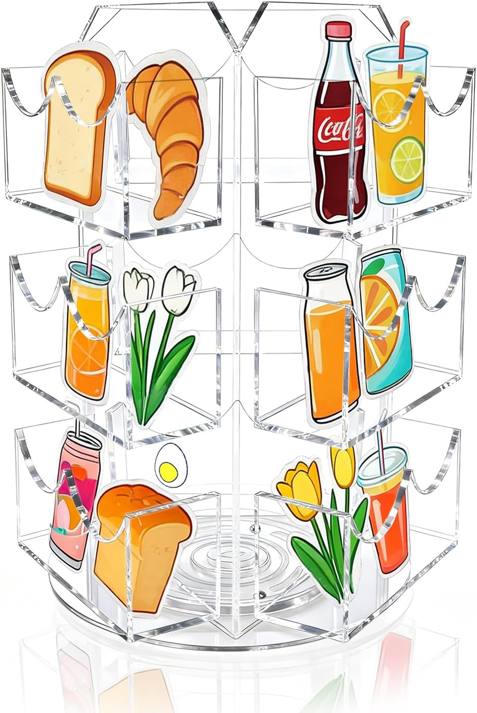 Spinning Sticker Display Stand for Vendors, Acrylic Clear 360° Rotating Sticker Card Holder for Retail, No Assembly Required 3 Tier 9 Pockets Business Card Organizer Rack for Tabletop Office Home Desk