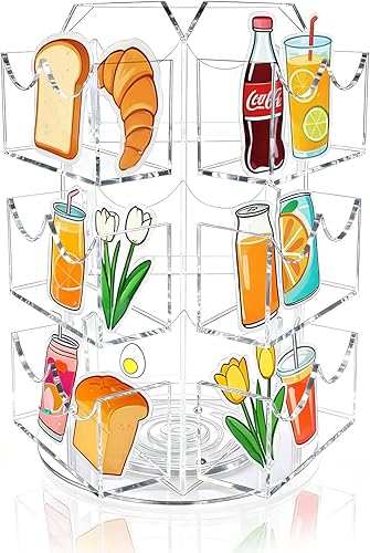 Soporte de exhibición de calcomanías de acrílico giratorio de 3 niveles para calcomanías de 3-4 pulgadas, soporte giratorio de 360 para tarjetas de