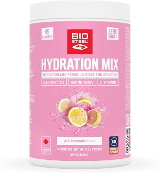 BIOSTEEL Zero Sugar Hydration Mix, Great Tasting Hydration with 5 Essential Electrolytes, Pink Lemonade, 45 Servings per Tub