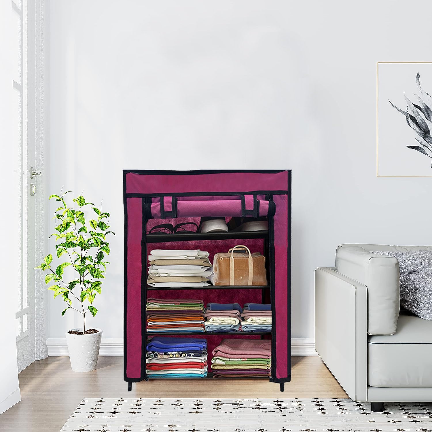 RAXON WORLD 4 Layer Maroon Space-Saver Collapsible Wardrobe: Maximize Your Space with Style-picture-14
