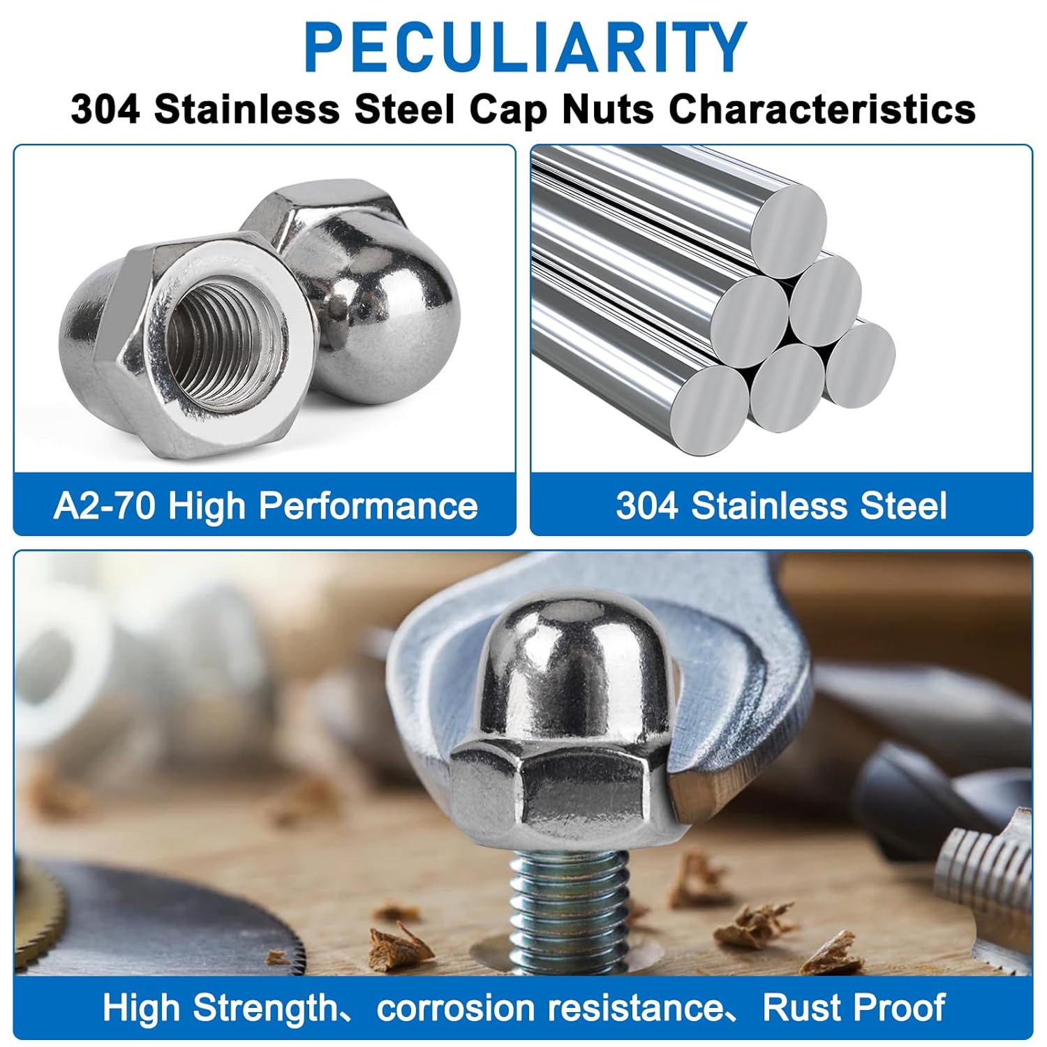 Vmute 1/4"-20 Acorn Cap Nuts, Stainless Steel 18-8 (304) Acorn Cap Nuts, 40pcs