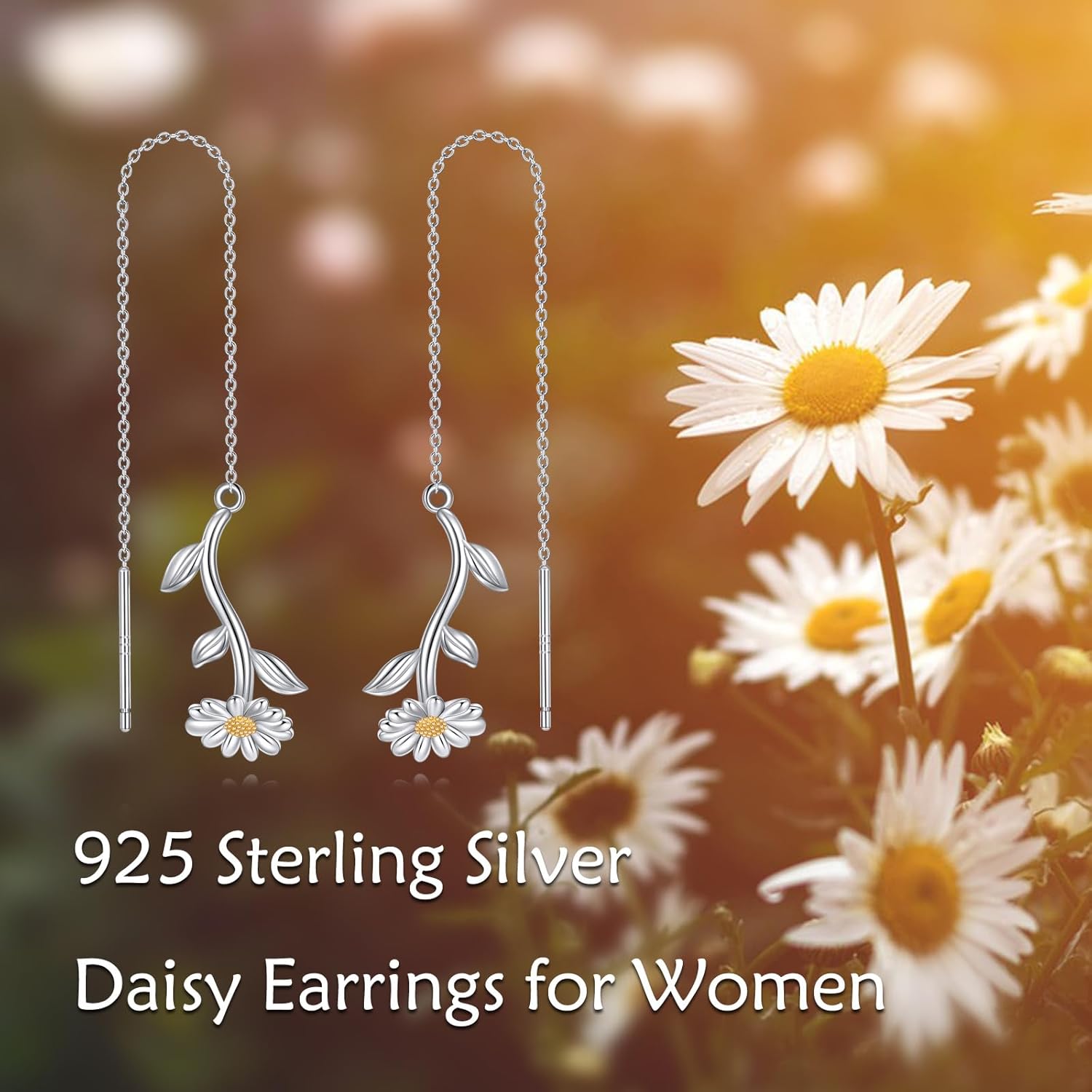 Daisy Earrings for Women Sterling Silver Daisy Dangle Ear thread Jewelry Gifts for Women