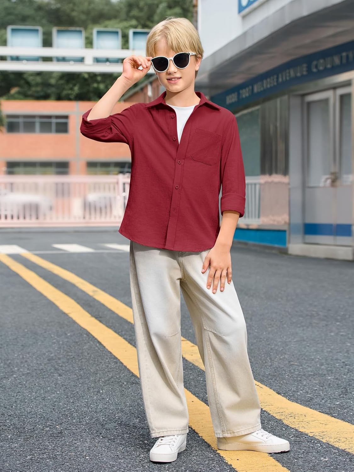 Haloumoning Boys Linen Button Down Shirts Kids Long Sleeve Dress Shirts School Uniform Shirt 5-14 Years - Image 5