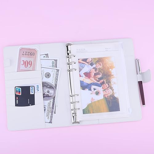 Vista 87 de Antner Carpeta A5 de piel sintética de 6 anillas, para papel de relleno A5, planificador personal A5, carpeta de presupuesto recargable con cierre