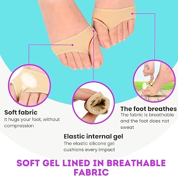 | Metatarsal Pads for Women & Men (1 Pair) | Wearable Fabric Sleeve with Gel Ball of Foot Cushions for Metatarsalgia & Morton's Neuroma Relief (Small 5-8)