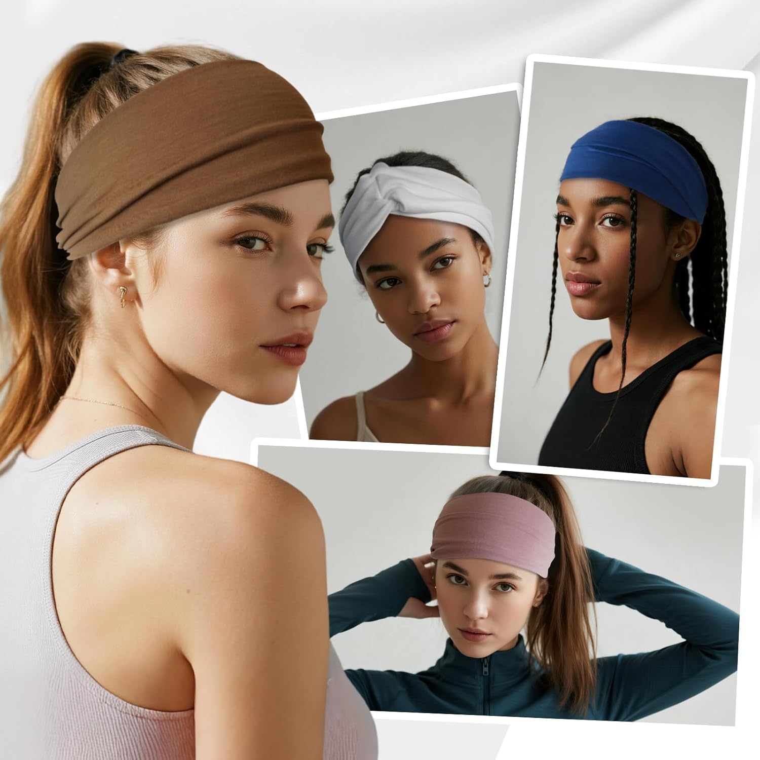 Headbands for Women, Non Silp Wide Hair Bands, Elastic Thick Head Bands, Stretchy Soft Sports Sweat Bands for Spa Workout Running Gym, Twist Knotted Cotton Cloth Turban Hair Accessories 6Pcs - Image 6