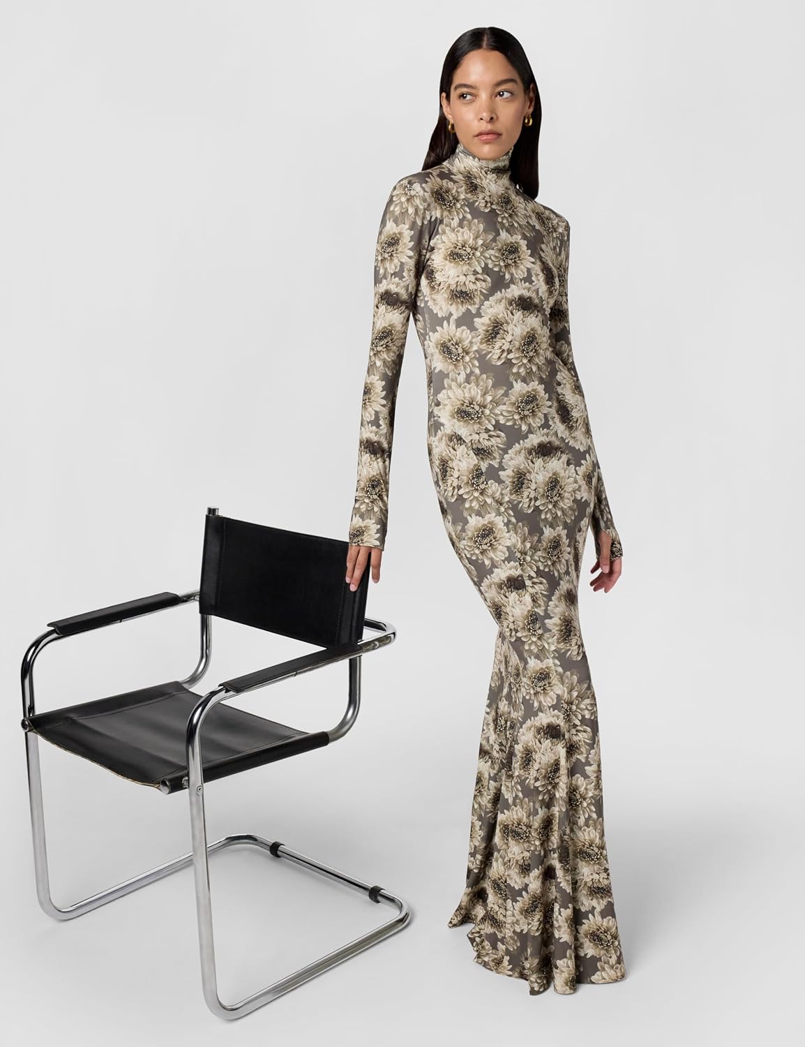 Norma Kamali Women's Long Sleeve Turtle Fishtail Gown