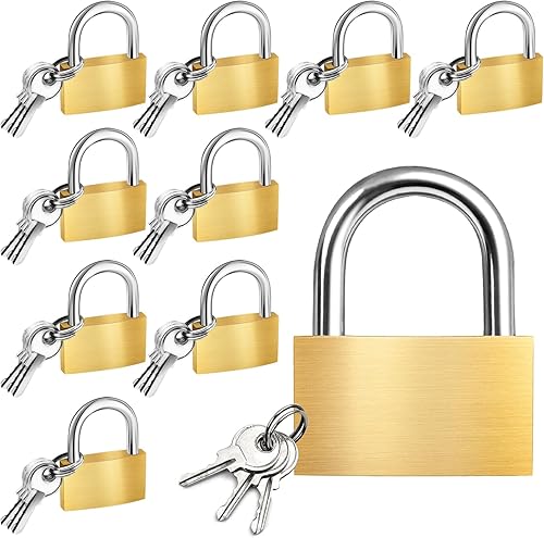 Aemygo Juego de 10 cerraduras de latón macizo con llaves, mini candados similares pequeños con cuerpo de bloqueo ancho para cerraduras de equipaje,