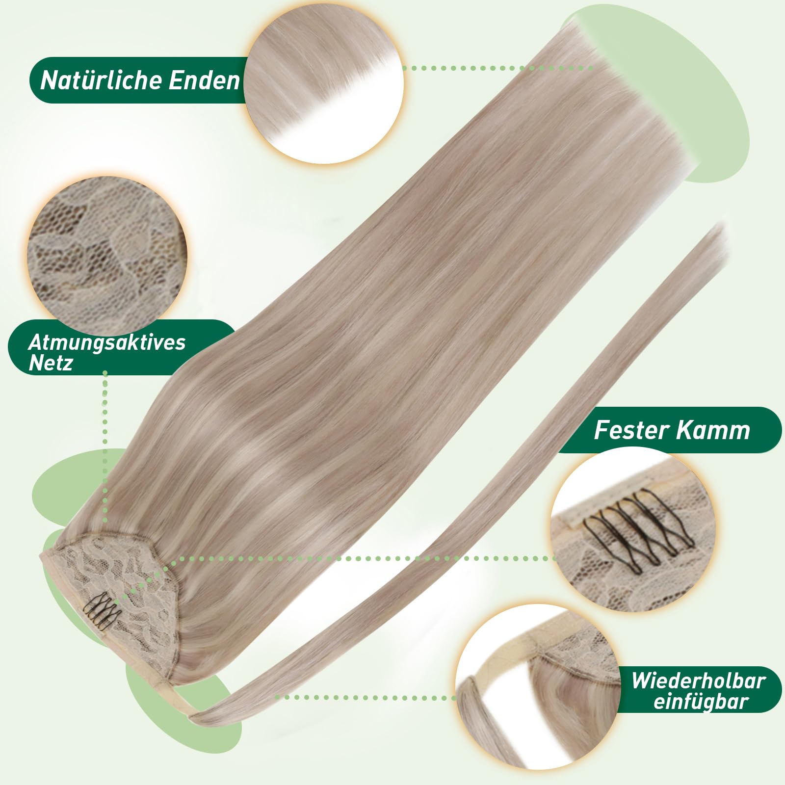 Easyouth Wrap Around Zopf Extensions Echthaar 45 cm 80g Farbe Aschblond Mix Gelb Blond Echthaar Zopf Extensions Pechschwarz #18P613