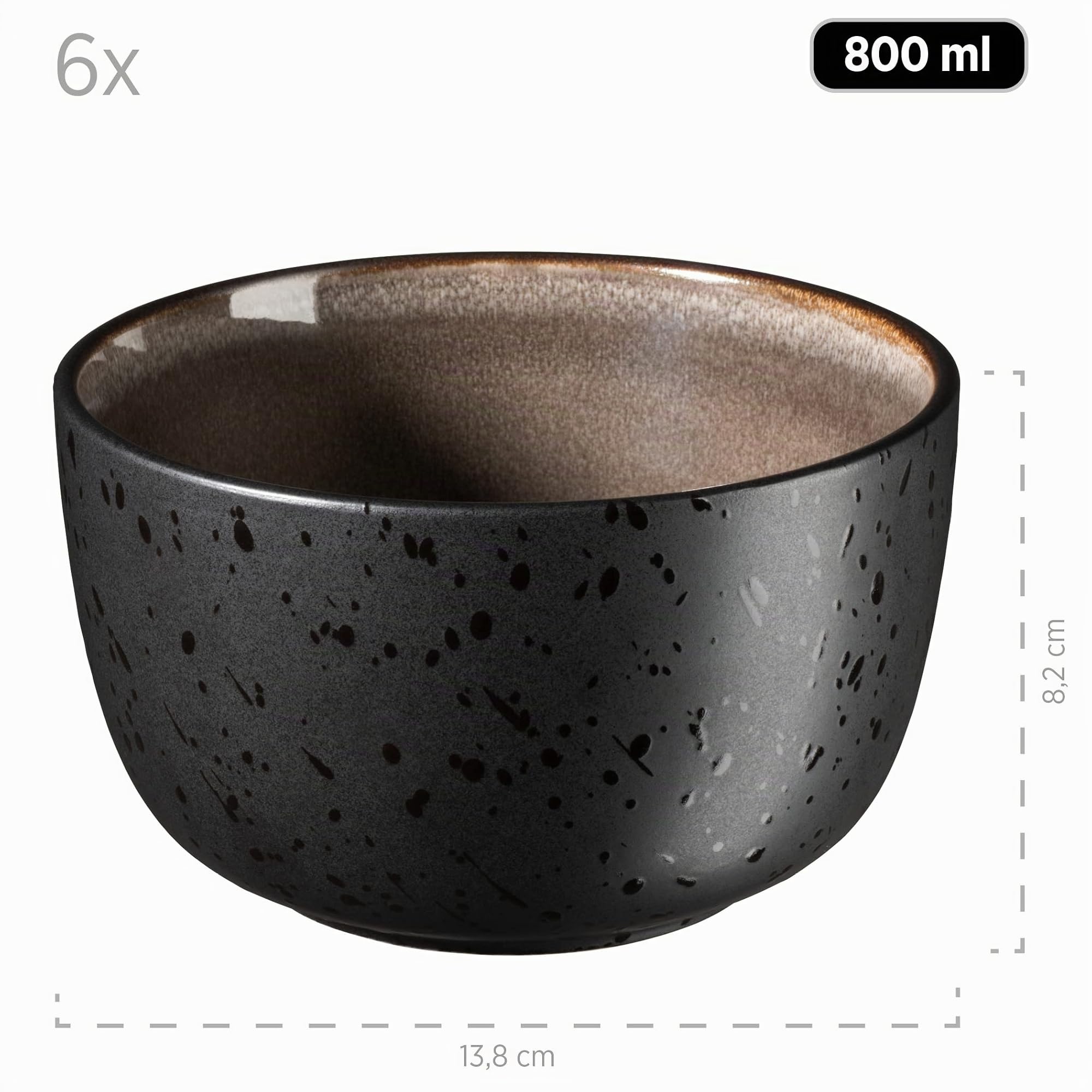 MÄSER 934020 Serie Niara - Vajilla moderna para 6 personas en emocionante aspecto vintage, vajilla de desayuno de 18 piezas de cerámica en gris y negro, gres