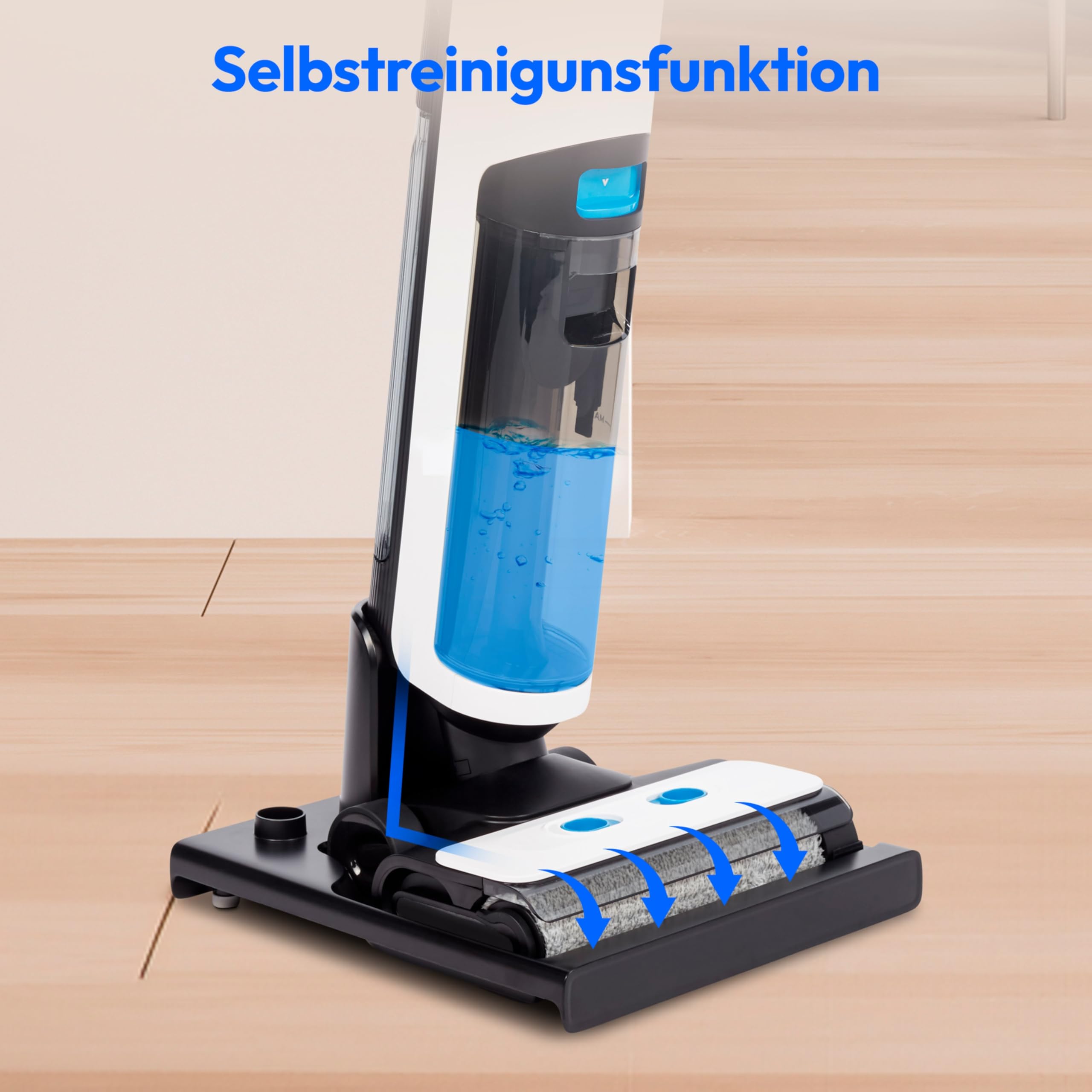 MEDION Saugwischer H20 (Nasssauger kabellos, Akku mit bis zu 30 Min Laufzeit, Bodenwischer elektrisch für Hartböden, getrennter Frischwasser und Schmutzwassertank, Selbstreinigungsfunktion)