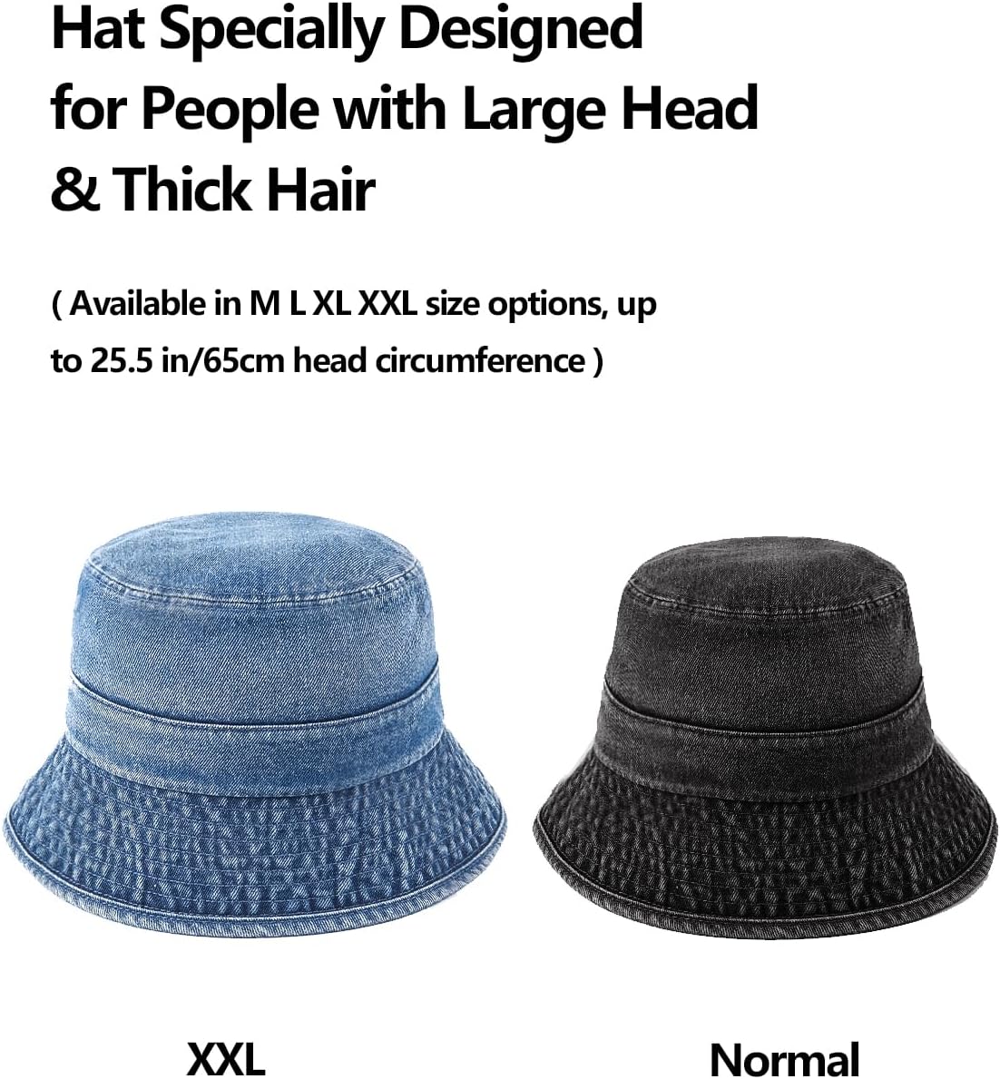 Zylioo Oversized Denim Bucket Hat, XXL XL L M Fisherman Sun Hat with Chin Cord, Washed Jean Packable Summer Travel Hat - Image 2