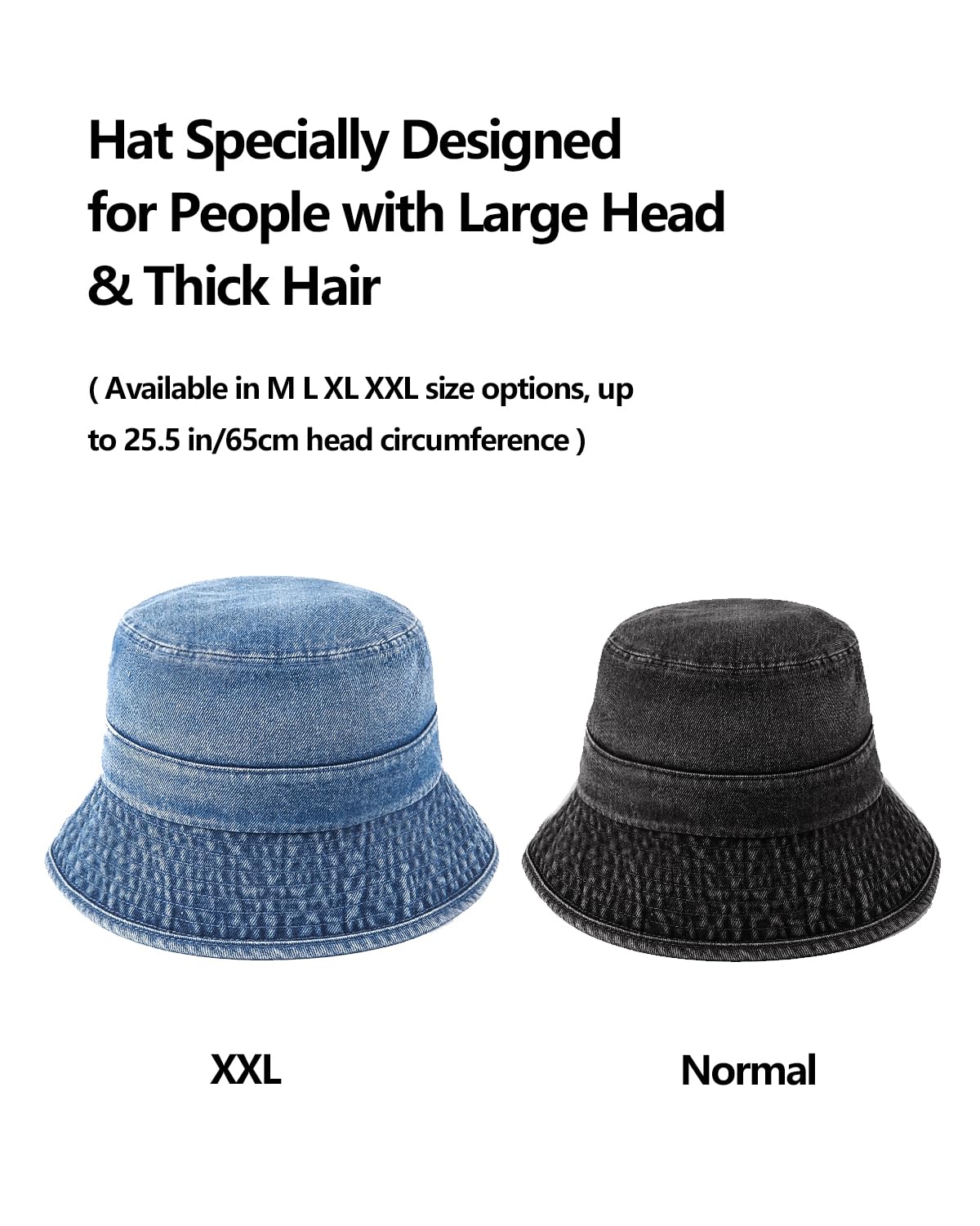 Zylioo XXL XL L M Denim Bucket Sun Hat,Oversize Jean Fisherman Cappelli,Regolabile Packable Summer Travel Cappelli