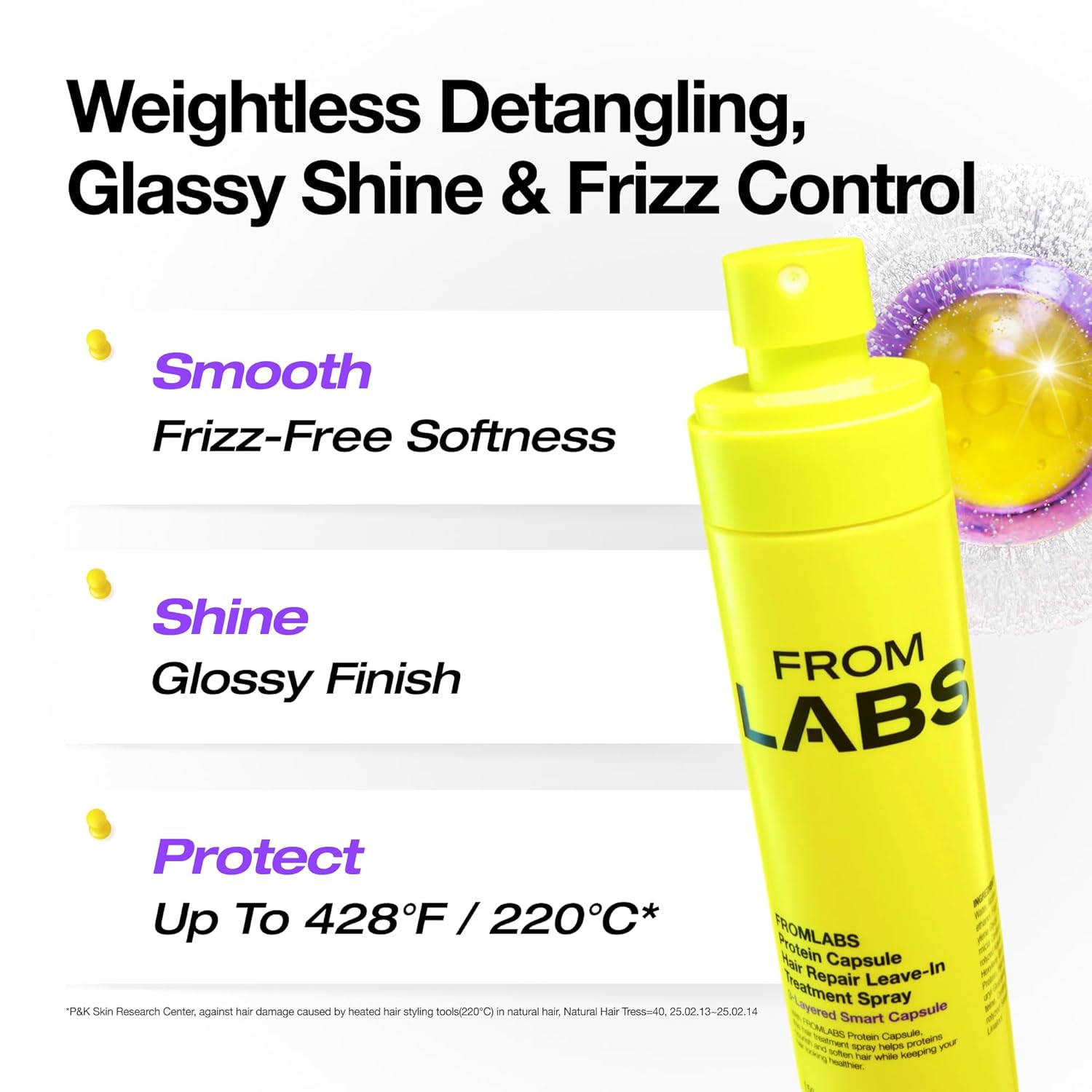 FROMLABS Protein Capsule Leave‑In Treatment Spray, Lightweight Hydrating Mist for Heat Protection (Up to 428°F / 220°C), Frizz Control & Split Ends Repair, Color‑Safe, Fine‑Hair Friendly, 5.07 fl oz