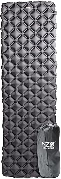 NEAR ZERO Ultralight Inflatable Sleeping Pad Compact 14.5 oz Air Pad, Quick Inflate with 11 Breaths, Durable Rip-Resistant Nylon Ideal for Backpacking & Warm Weather, Gray