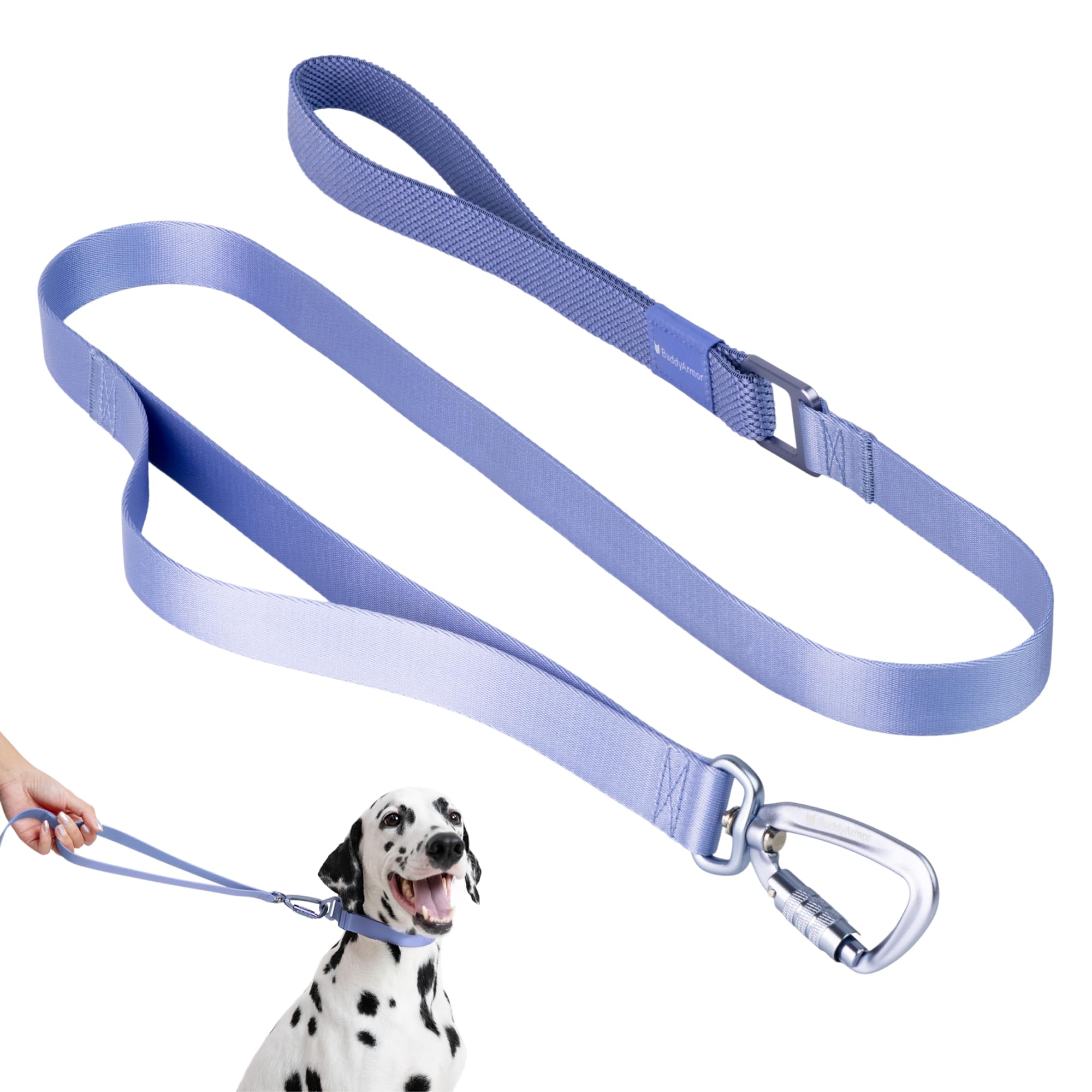 BuddyArmor Nylon Dog Leash Heavy Duty Lightweight w/Traffic Handle and Elastic Two Handles, Carabiner Clip Lock Durable Dog Training Leash Walking