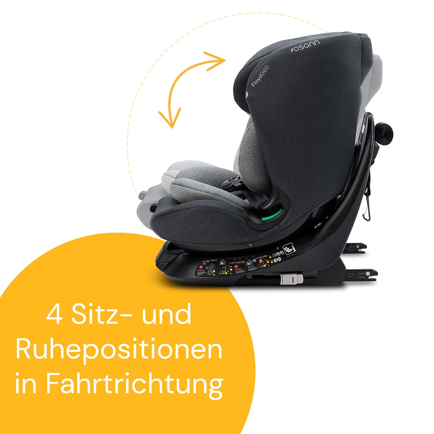 Osann Floyd360 Reboarder 360 drehbar mit Isofix, Kindersitz ab 1 Jahr | Kinderautositz 40-150 cm, 360 Grad drehbar in allen Positionen, bereits ab Geburt nutzbar, extra sicher und komfortabel-Grey
