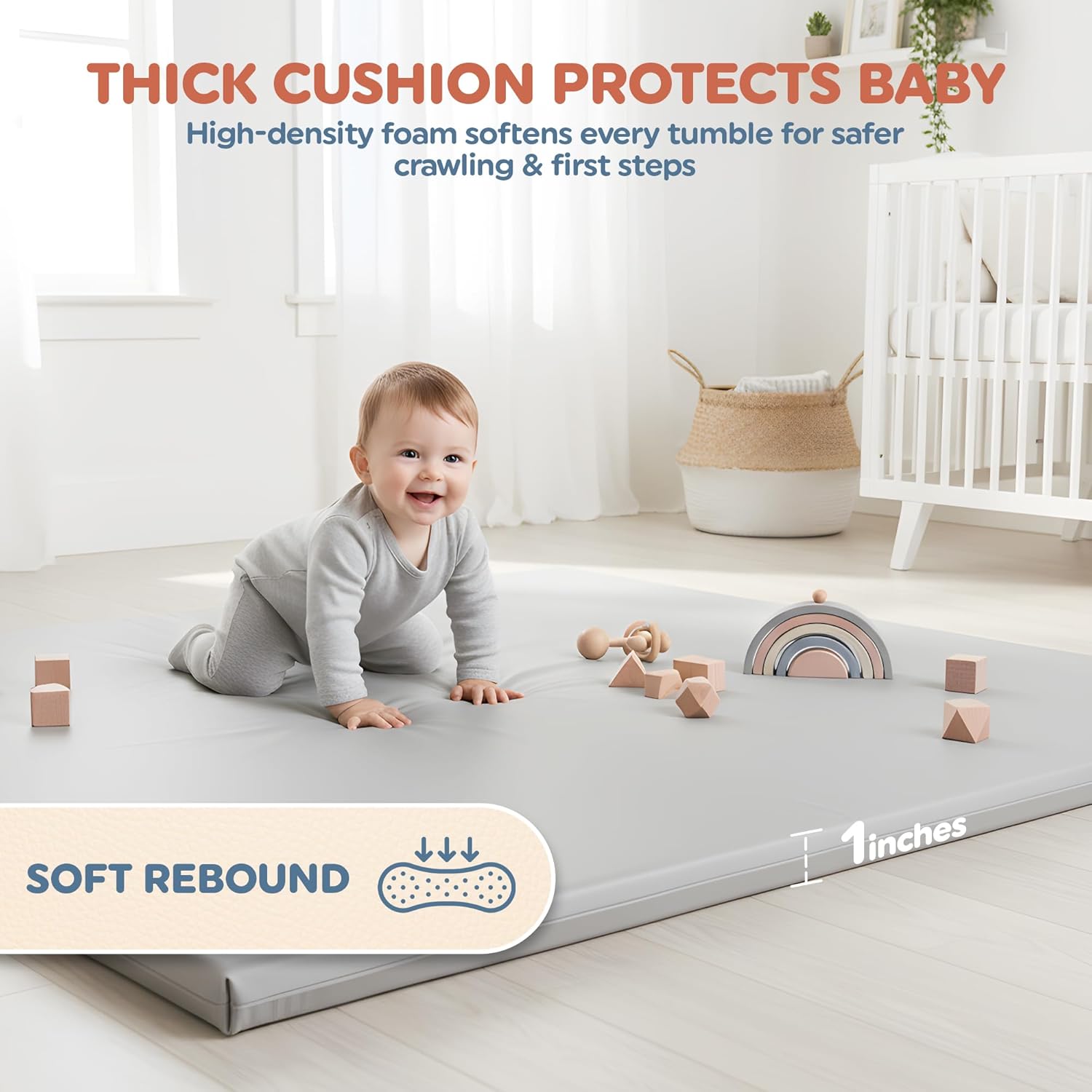 Motherly Haven Play Mat Cover Only – Fits 50x50x1 Rollable Foam Floor Mat for Babies – Waterproof, Easy to Clean Replacement Cover for Tummy Time & Crawling – Grey
