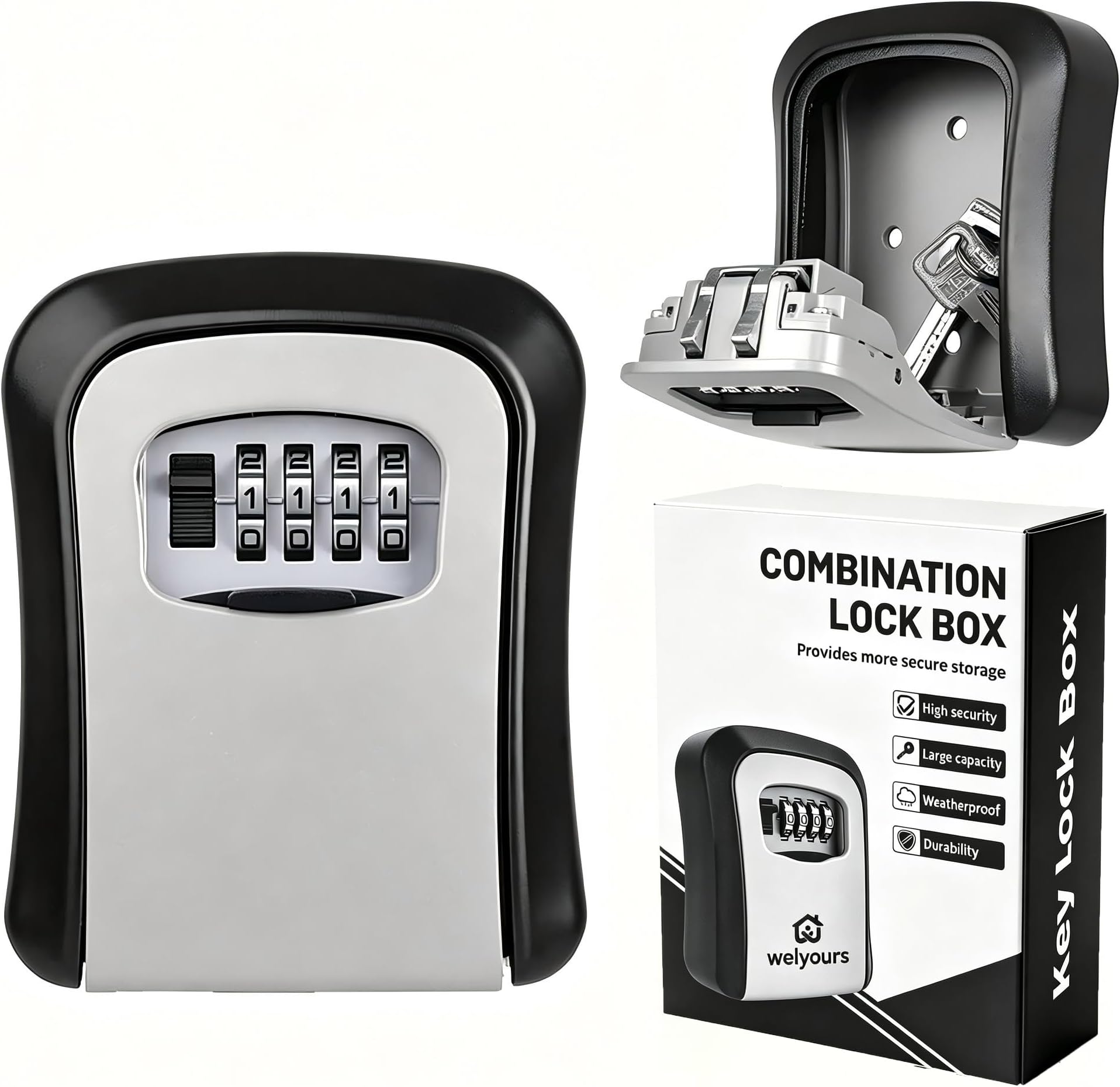 Key Safe Wall Mounted, Lock Box Outdoor, Combination Box, 10 * 7 * 4cm